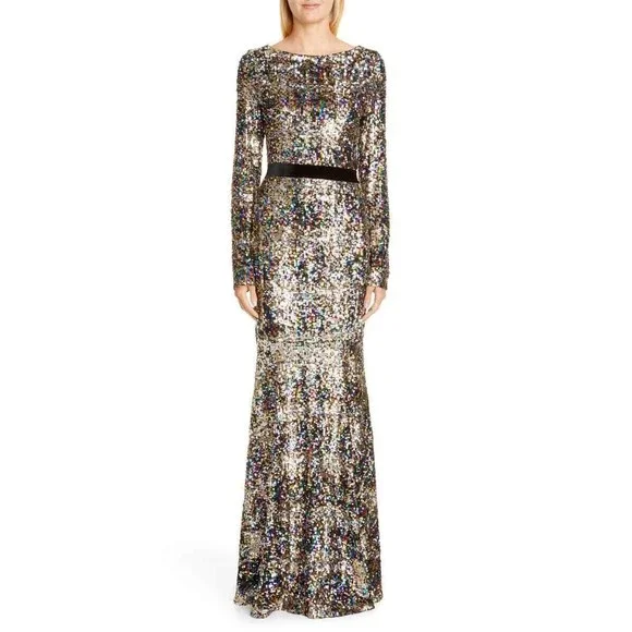 Talbot Runhof Dresses | Talbot Runhof Patina Sequin Plaid Embroidered Long Evening Dress 40 (Us 10) New | Color: Red | Size: 10 | Royalrunway's Closet